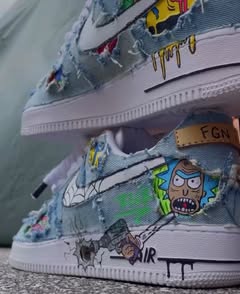 Custom Hand Painted Denim Cartoon Air Force 1 Sneakers