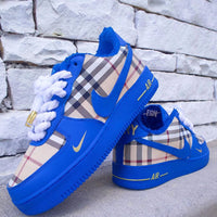 Hand Painted Blue Plaid Custom Air Force 1 Sneakers