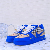 Hand Painted Blue Plaid Custom Air Force 1 Sneakers
