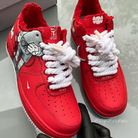 Hand Painted Red KAWS Custom Air Force 1 Sneakers