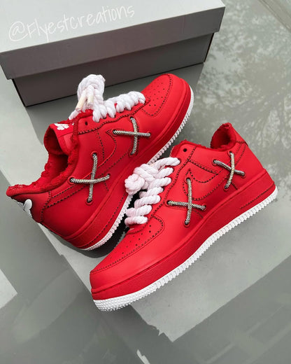 Hand Painted Red KAWS Custom Air Force 1 Sneakers