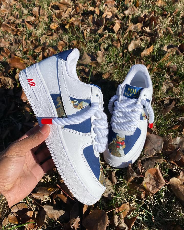 Hand Painted Custom Polo Bear Air Force 1 Sneakers