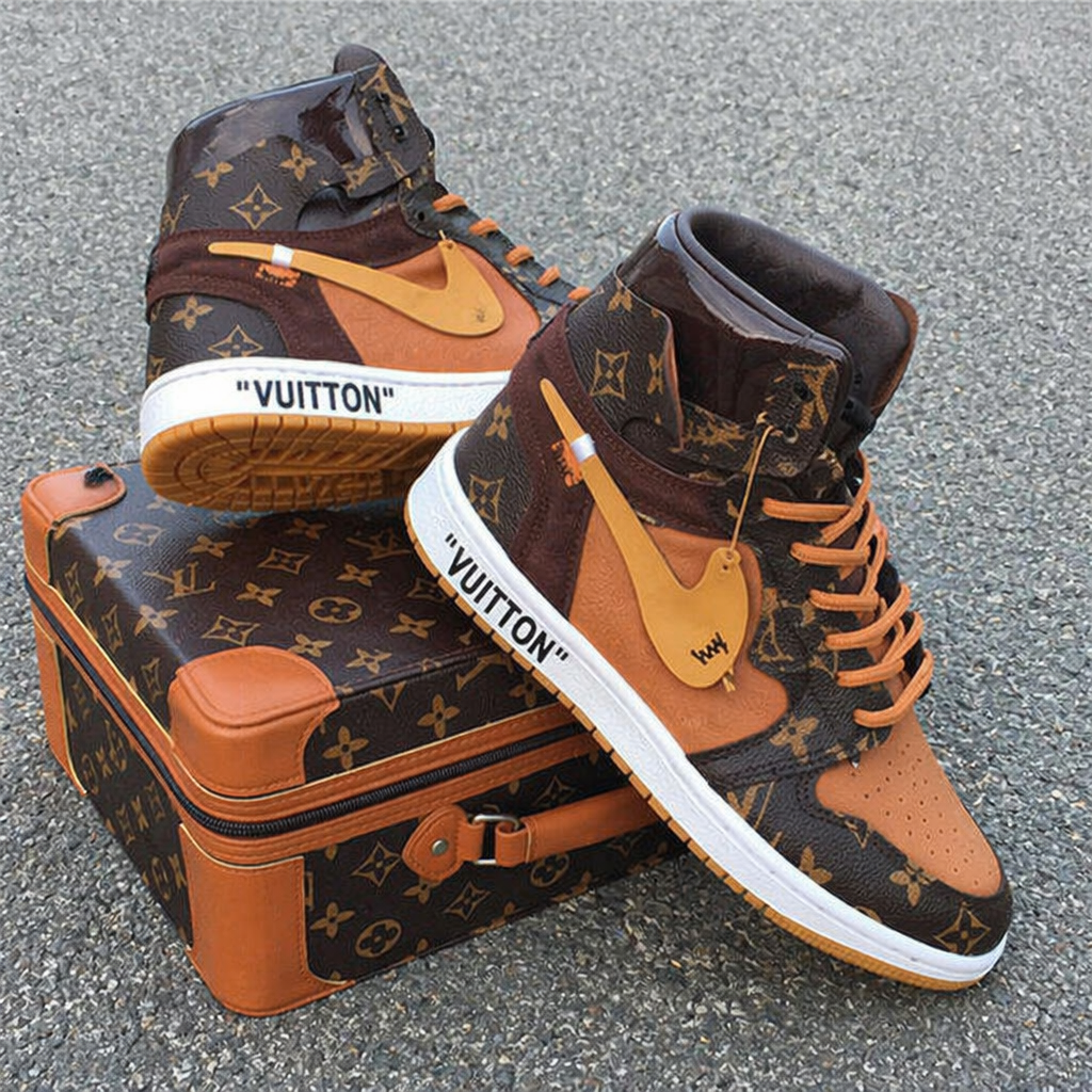 Hand Painted Custom Brown Monogram High Top Sneakers