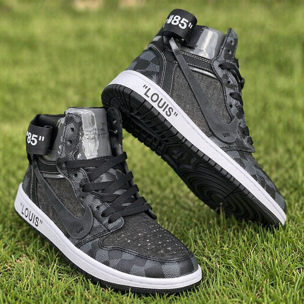 Hand Painted Black Checkered Custom High Top Sneakers