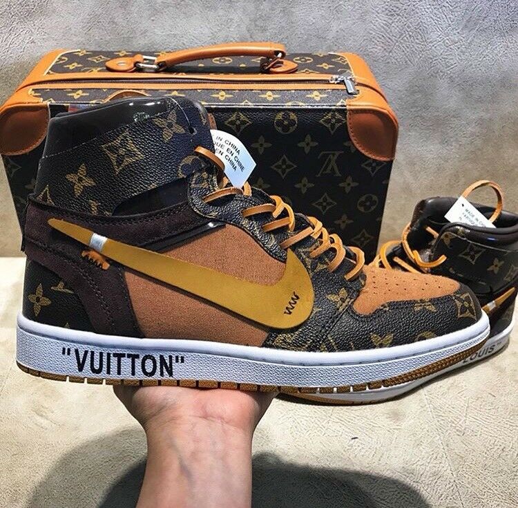 Custom Jordans Brown Khaki LV Logo