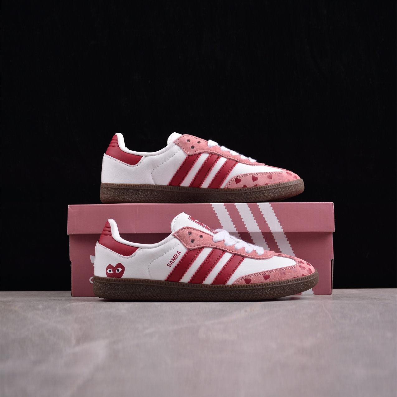 Custom Adidas White And Baby Pink With Heart Designs