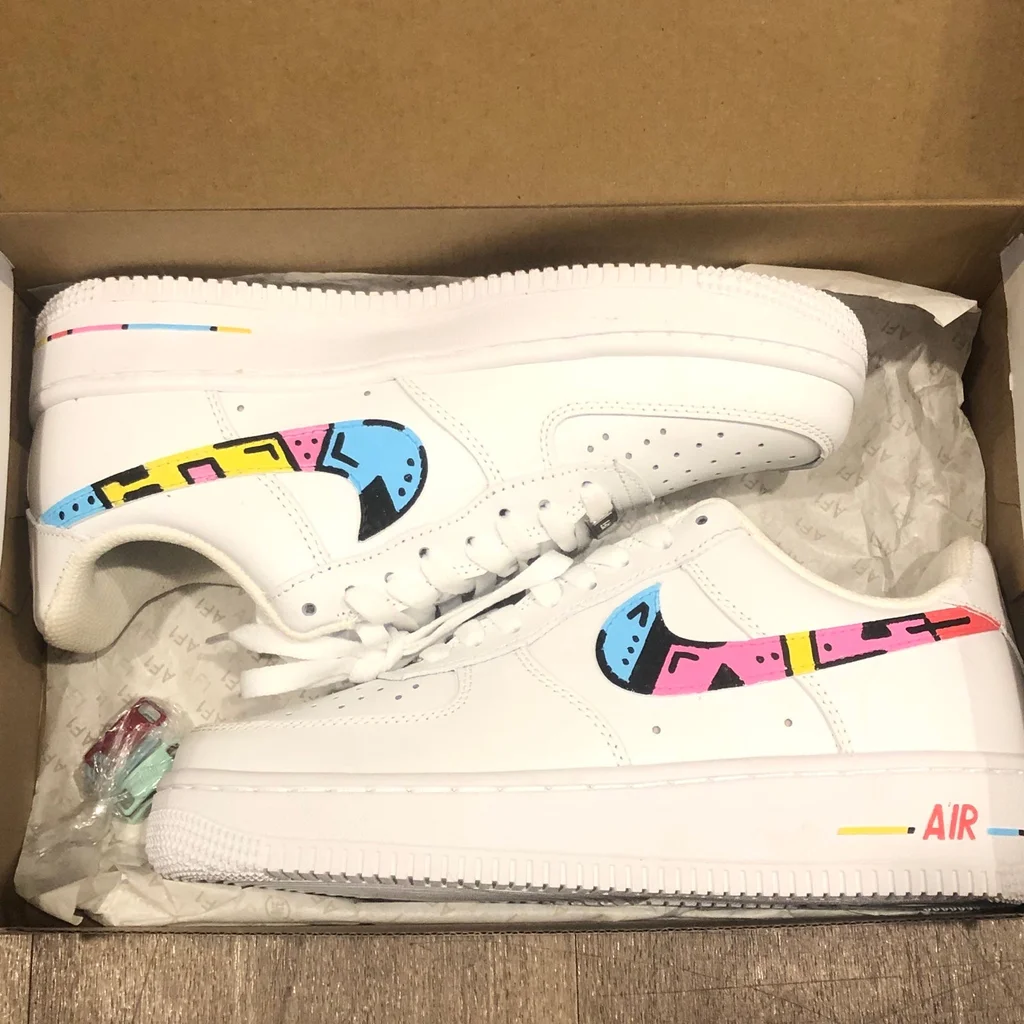 Custom AF 1s Shoes 80s Style Pattern Blue Pink