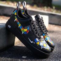 Custom AF 1s Shoes Abstract Black Interlocking Puzzle