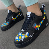 Custom AF 1s Shoes Abstract Black Interlocking Puzzle