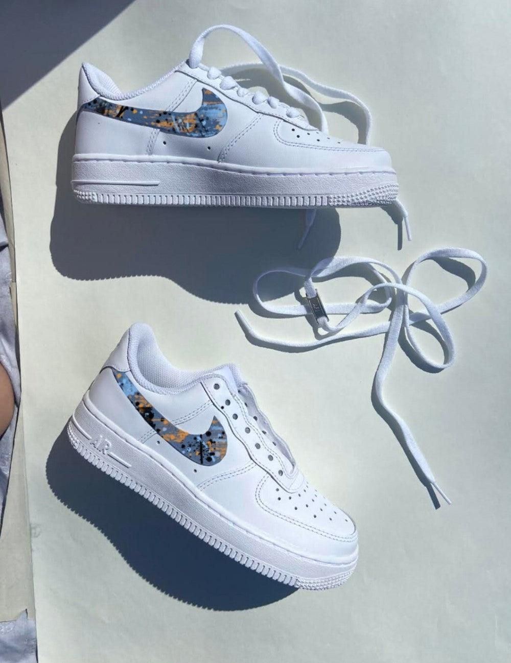 Custom AF 1s Shoes Abstract Pattern Blue Orange
