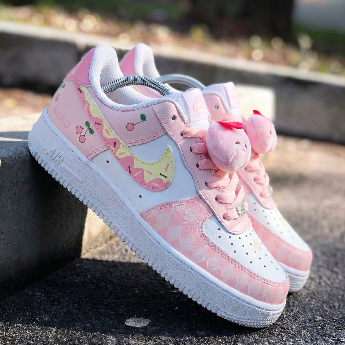 Custom AF 1s Shoes Adorable Baby Pink White Cherry Pattern