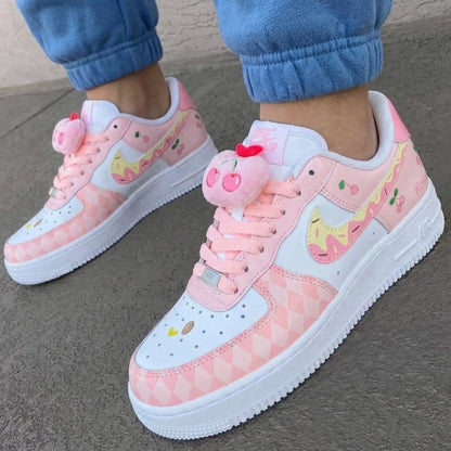 Custom AF 1s Shoes Adorable Baby Pink White Cherry Pattern