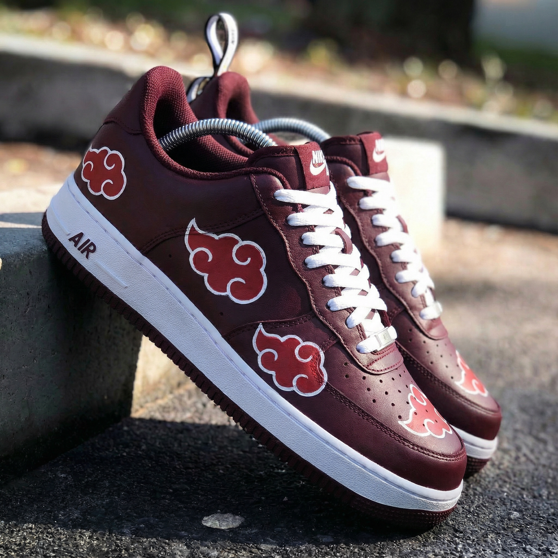 Custom AF 1s Shoes Akatsuki Clouds Maroon White