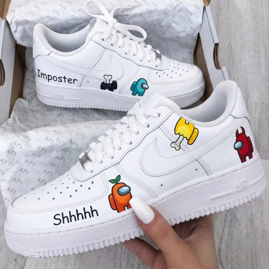 Custom AF 1s Shoes Among Us Print Multicolor