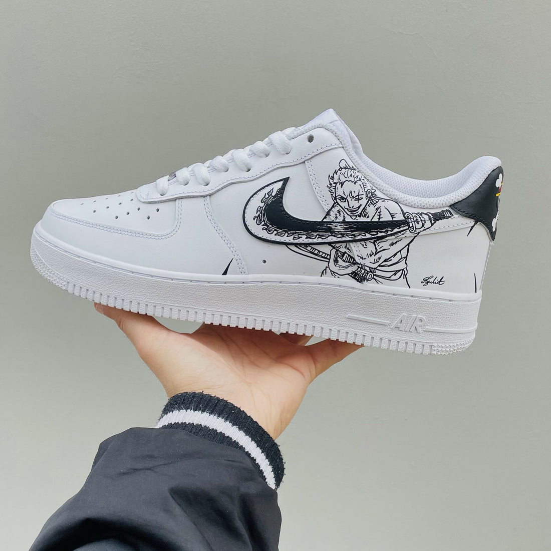 Custom AF 1s Shoes Anime Character Design Black and White