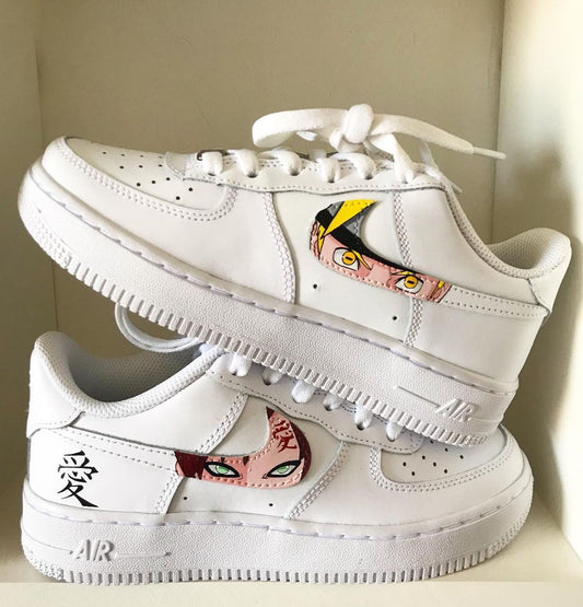 Custom AF 1s Shoes Anime Eyes Design Yellow Pink