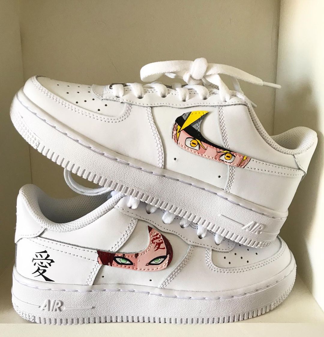 Custom AF 1s Shoes Anime Eyes Design Yellow Pink