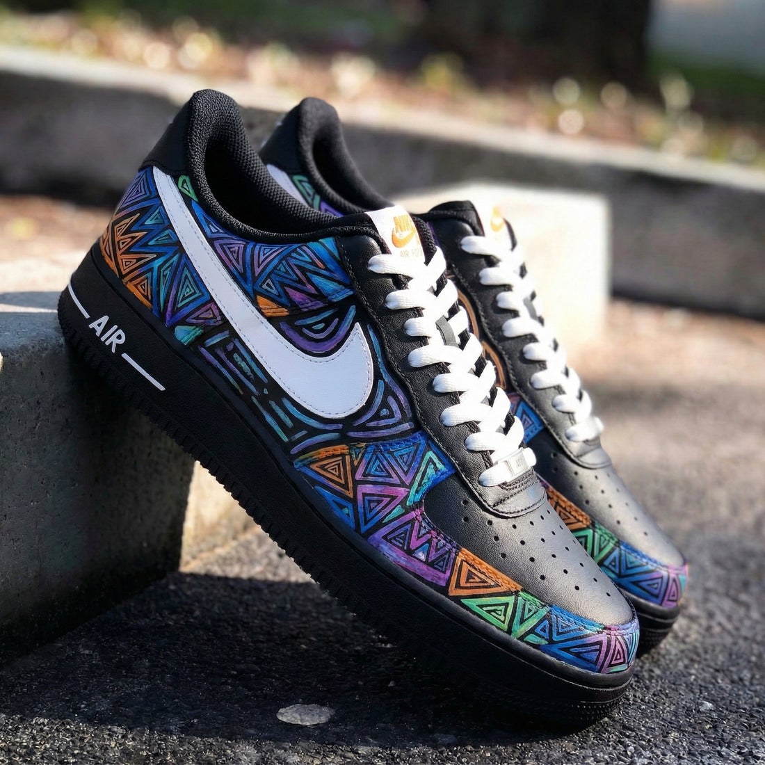 Custom AF 1s Shoes Artistic Black White Geometric