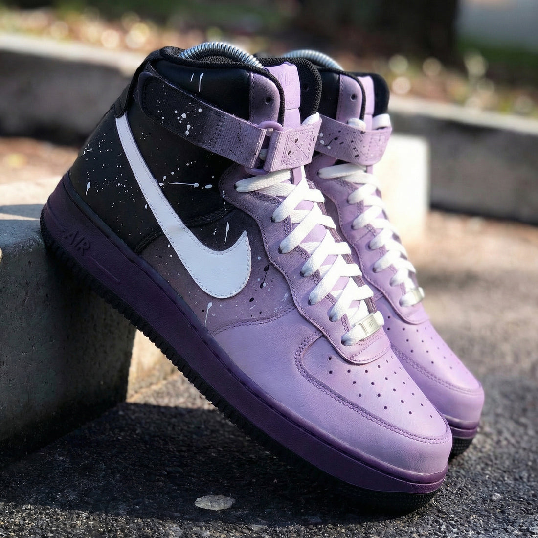Custom AF 1s Shoes Artistic Purple Black Splatter