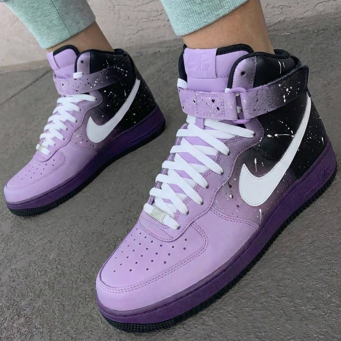 Custom AF 1s Shoes Artistic Purple Black Splatter
