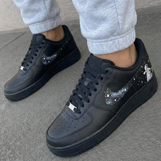 Custom AF 1s Shoes Astronaut Stars Black Silver