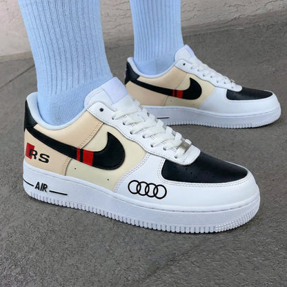 Custom AF 1s Shoes Audi RS Logo Red Stripe Cream Black