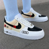 Custom AF 1s Shoes Audi RS Logo Red Stripe Cream Black