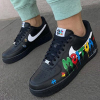 Custom AF 1s Shoes Autism Awareness Puzzle Pieces Black