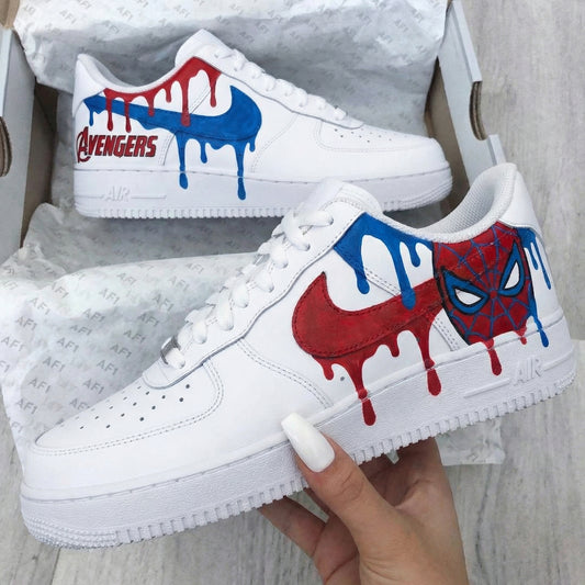 Custom AF 1s Shoes Avengers Spiderman Drip Red Blue