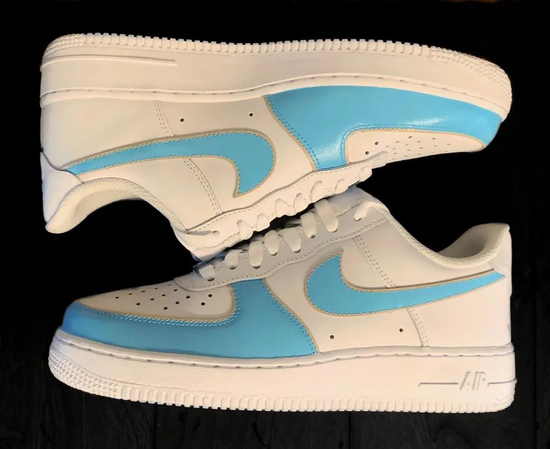 Custom AF 1s Shoes Baby Blue Accents