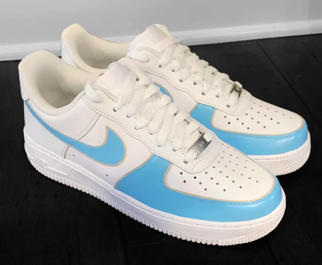 Custom AF 1s Shoes Baby Blue Accents