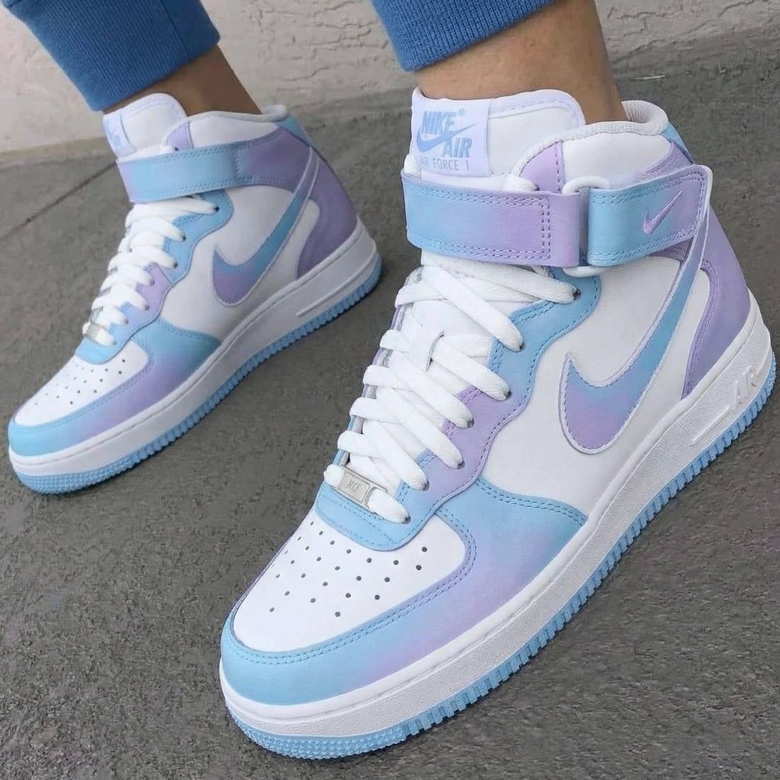 Custom AF 1s Shoes Baby Blue and Lilac