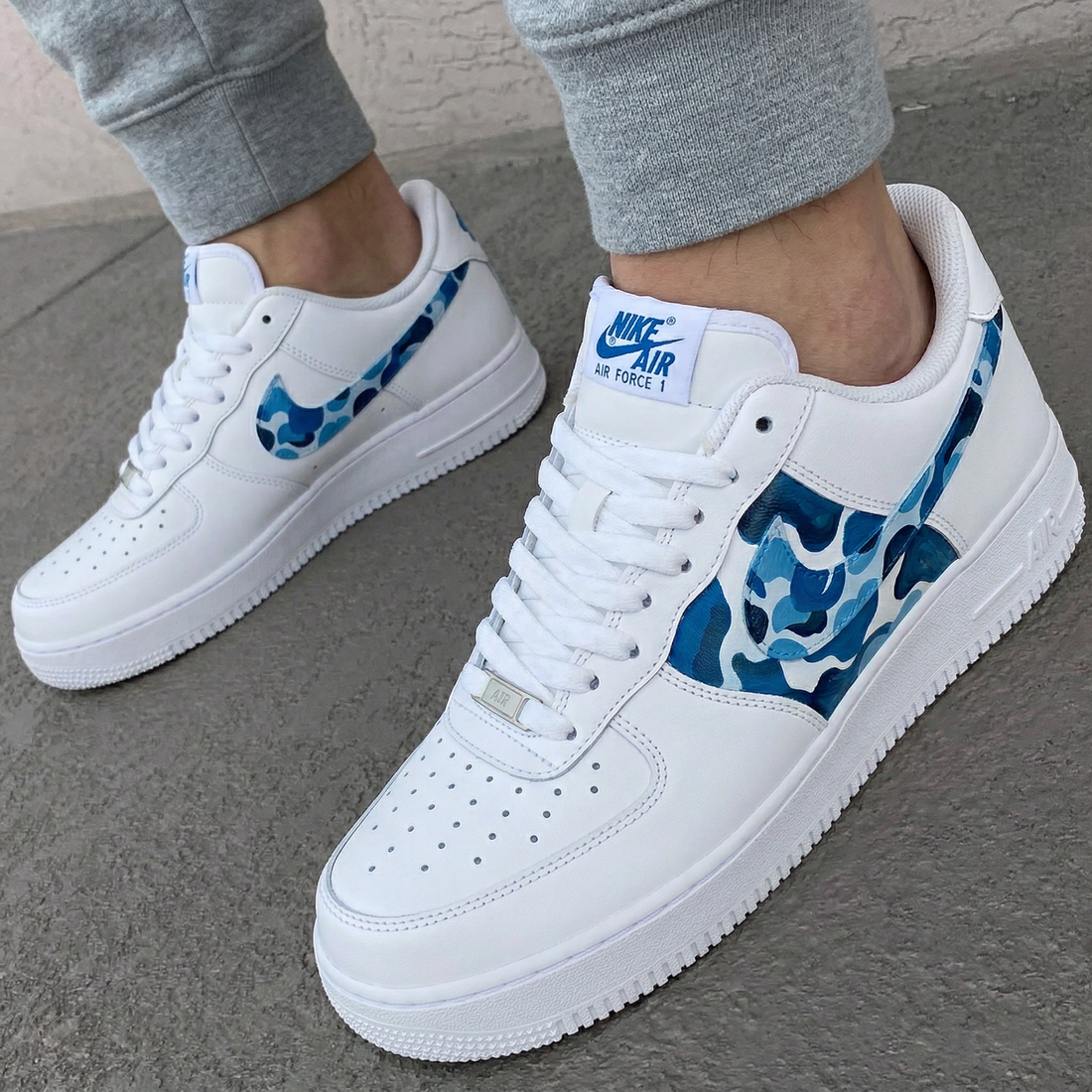 Custom AF 1s Shoes Baby Blue Camo