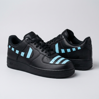 Custom AF 1s Shoes Baby Blue Stripes On Black