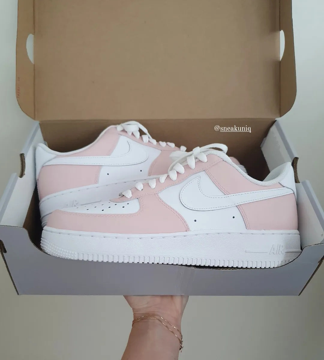 Custom AF 1s Shoes Baby Pink and White