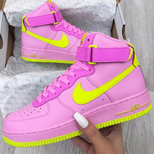 Custom AF 1s Shoes Baby Pink Neon Yellow