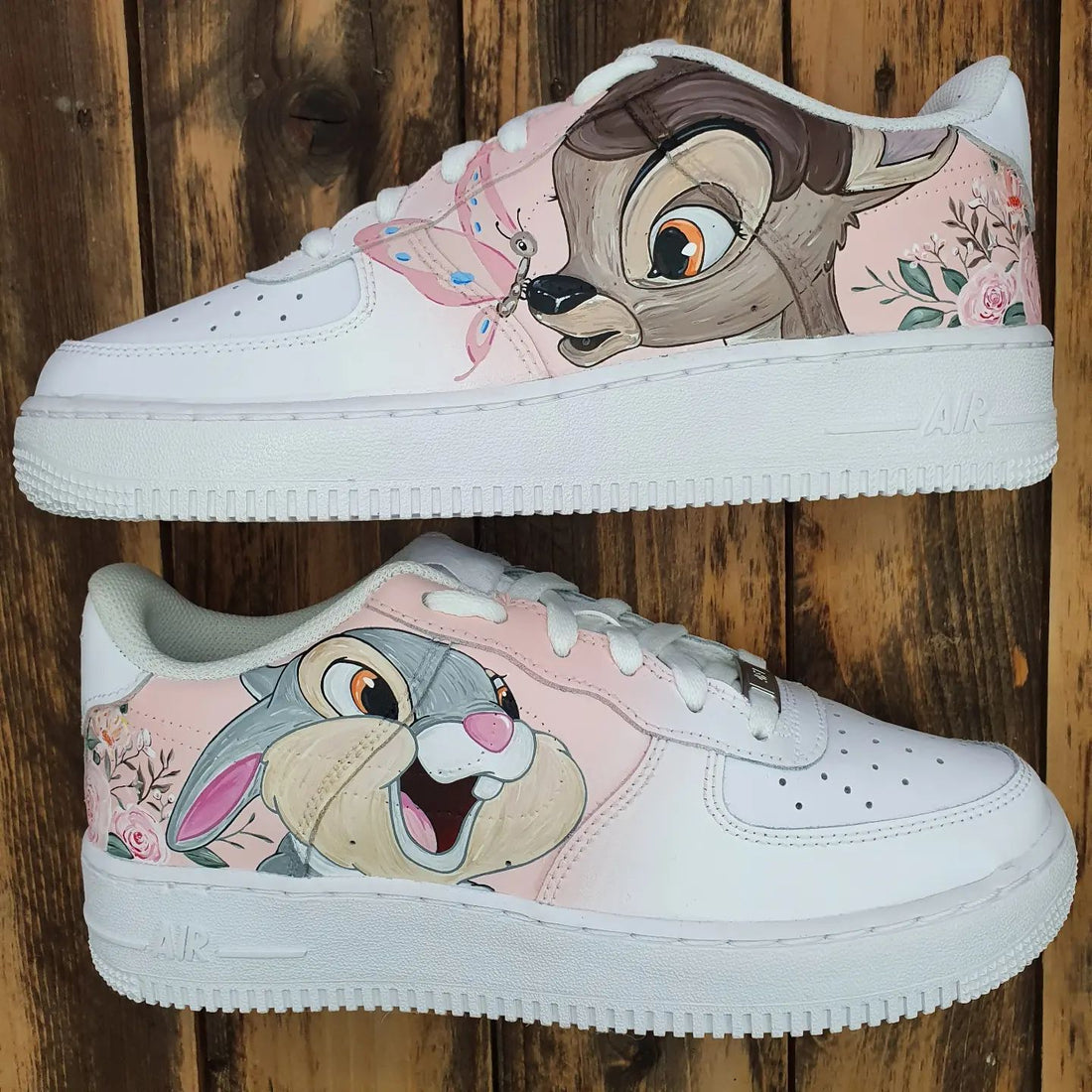 Custom AF 1s Shoes Bambi Thumper Design Baby Pink White
