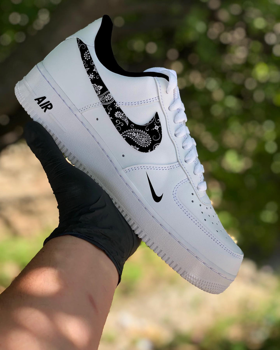 Custom AF 1s Shoes Bandana Pattern Black