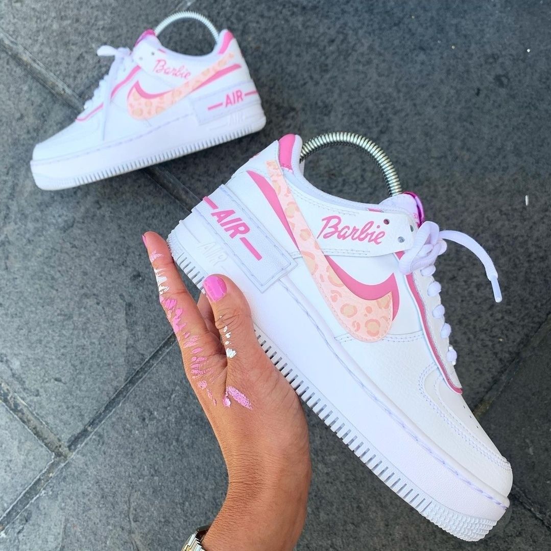 Custom AF 1s Shoes Barbie Leopard Print Pink