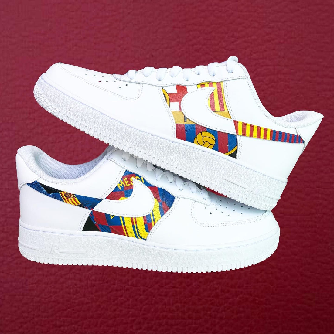 Custom AF 1s Shoes Barcelona FC Theme Red Yellow Blue