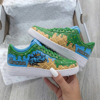 Custom AF 1s Shoes Barracudas Fish Waffle Green Drip Baby Blue Green
