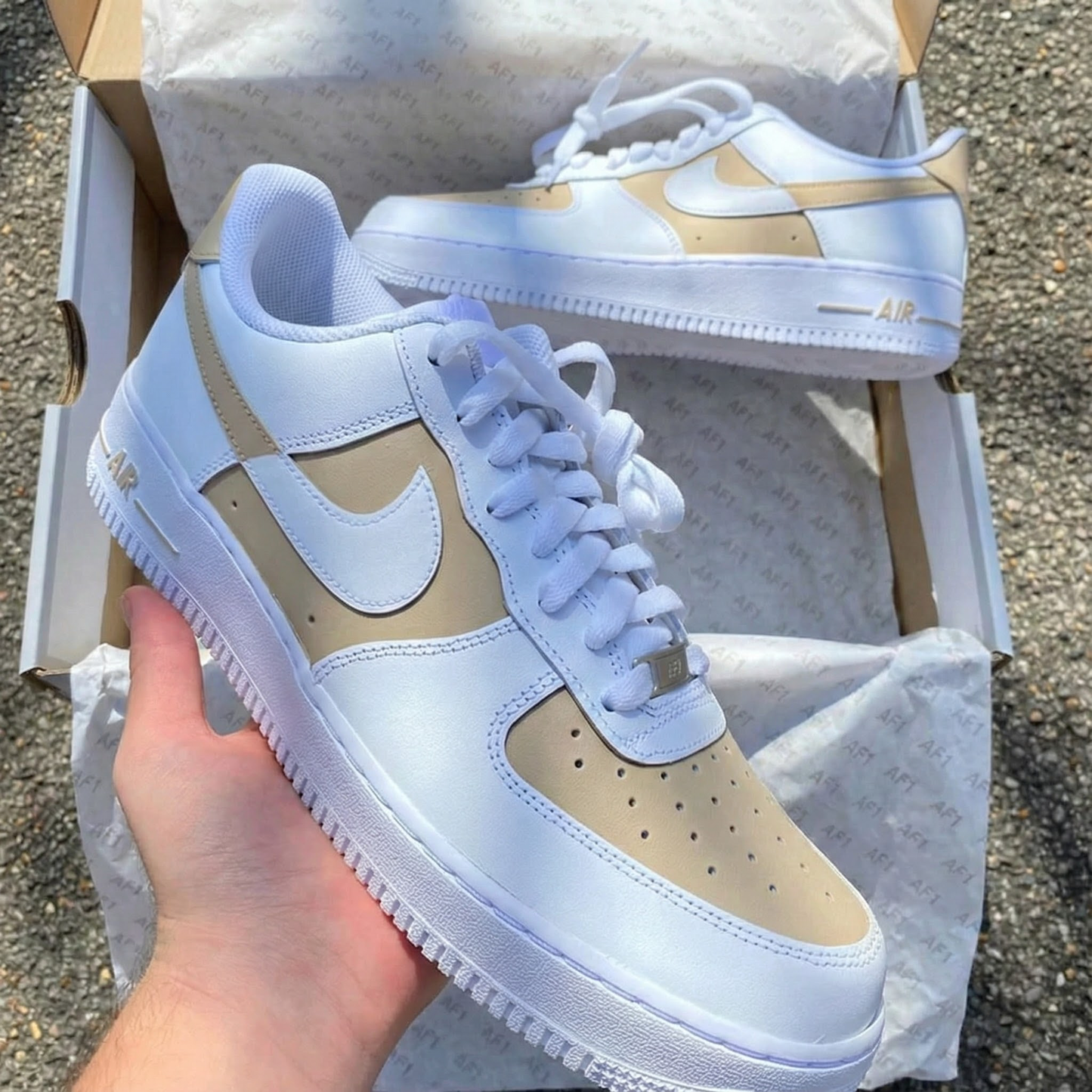 Custom AF 1s Shoes Beige Color