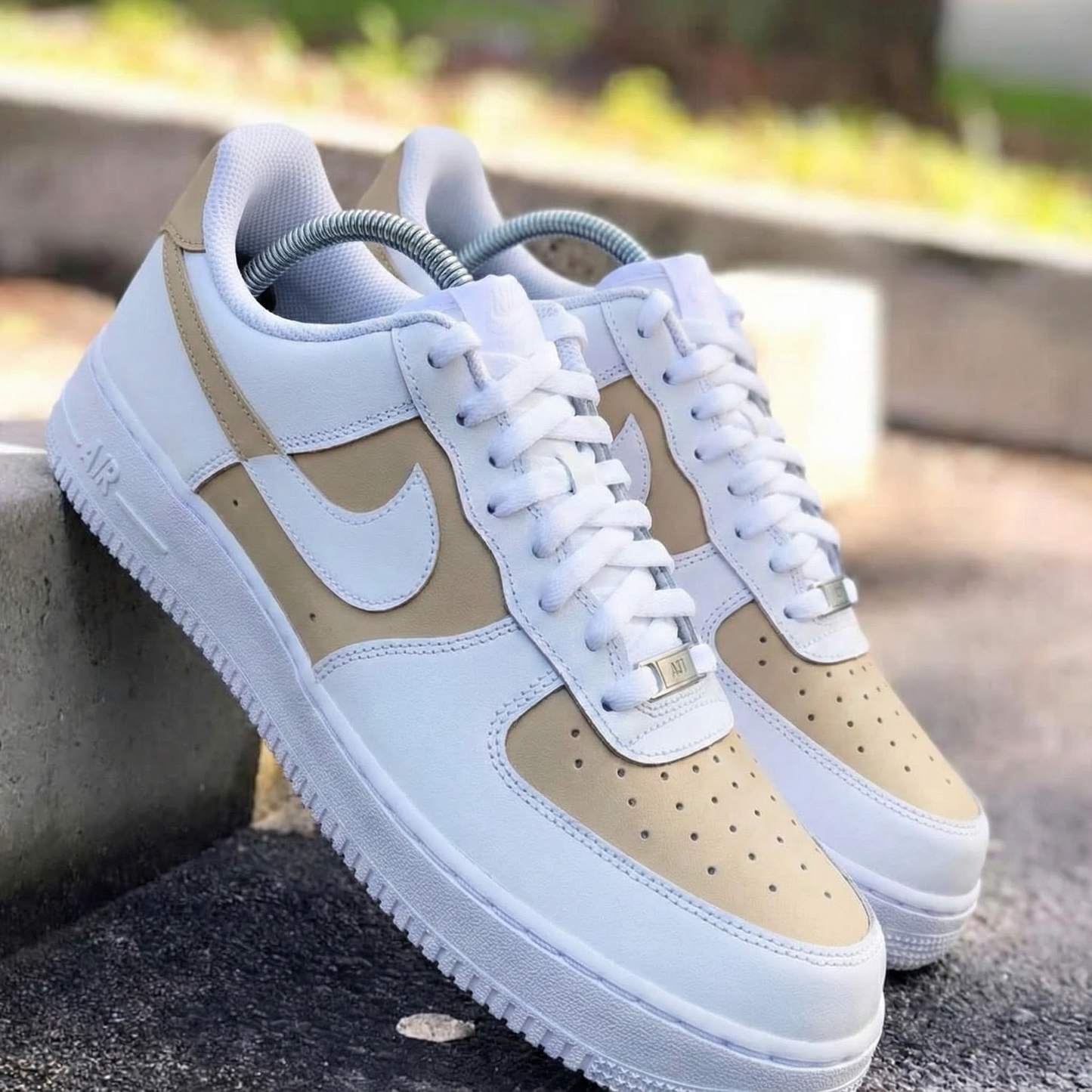 Custom AF 1s Shoes Beige Color