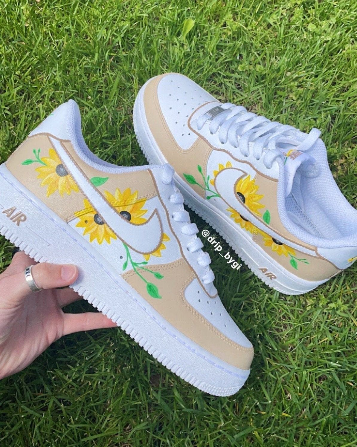 Custom AF 1s Shoes Beige White Sunflower