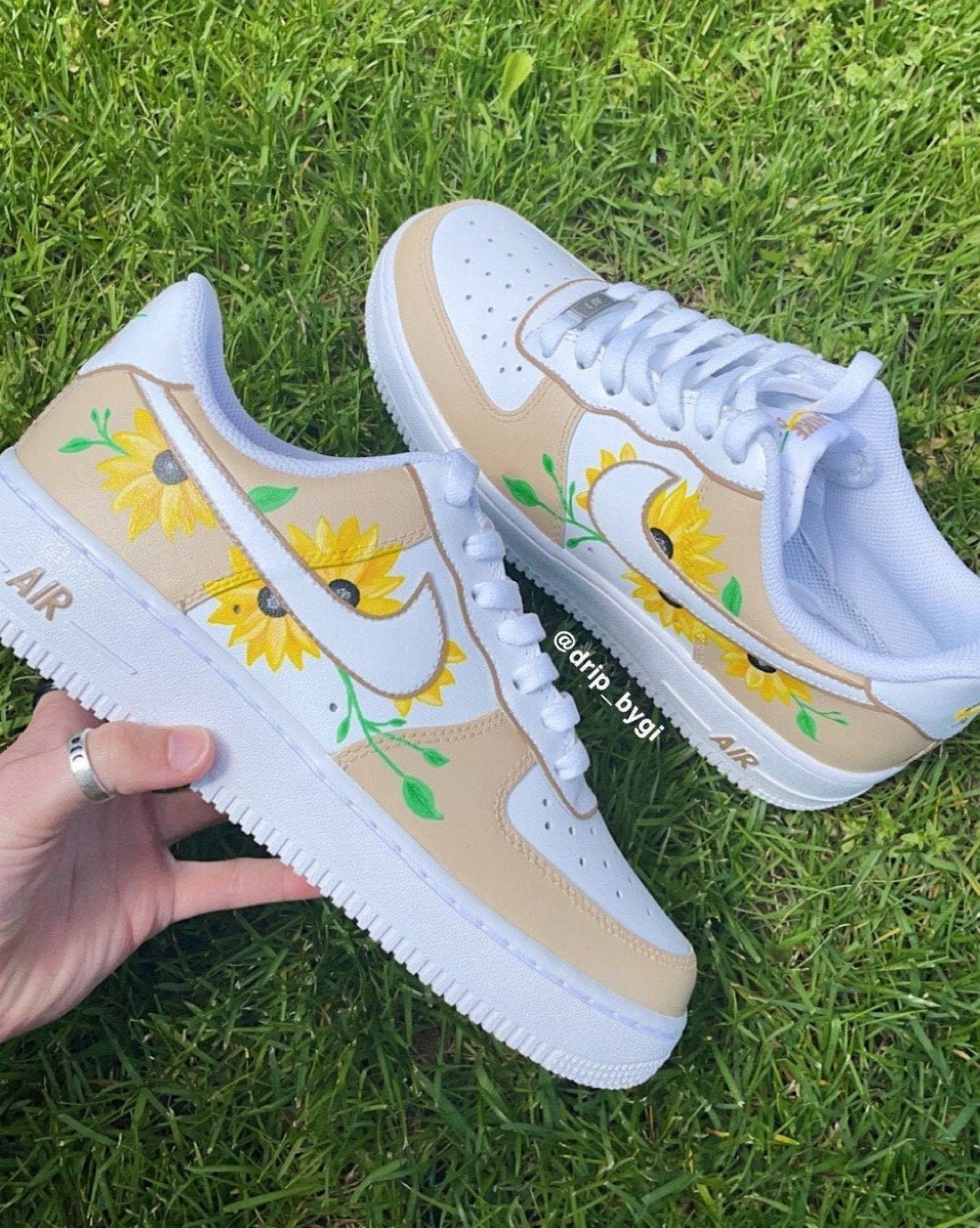 Custom AF 1s Shoes Beige White Sunflower
