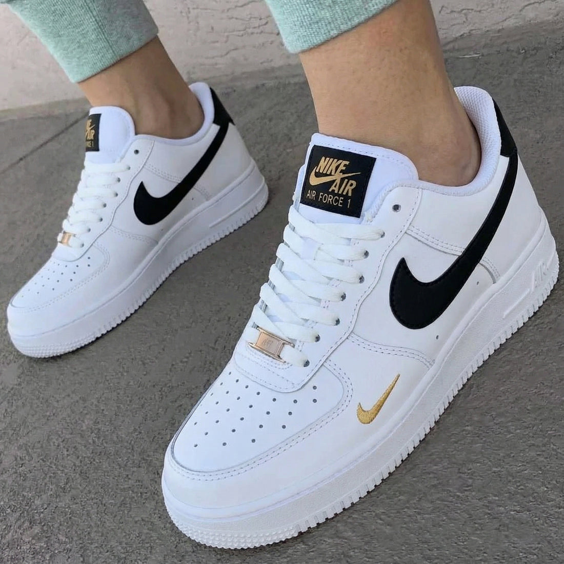 Custom AF 1s Shoes Black and Gold Accents