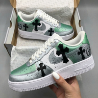 Custom AF 1s Shoes Black Crosses Green Silver