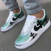 Custom AF 1s Shoes Black Crosses Green Silver