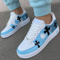 Custom AF 1s Shoes Black Crosses Sky Blue