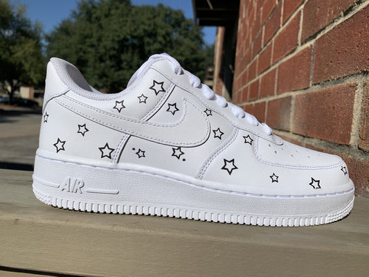 Custom AF 1s Shoes Black White Monochrome Star Motif